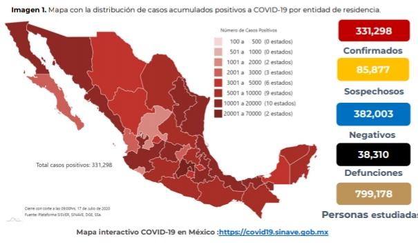 Ya son más de 330 mil contagios de coronavirus en México