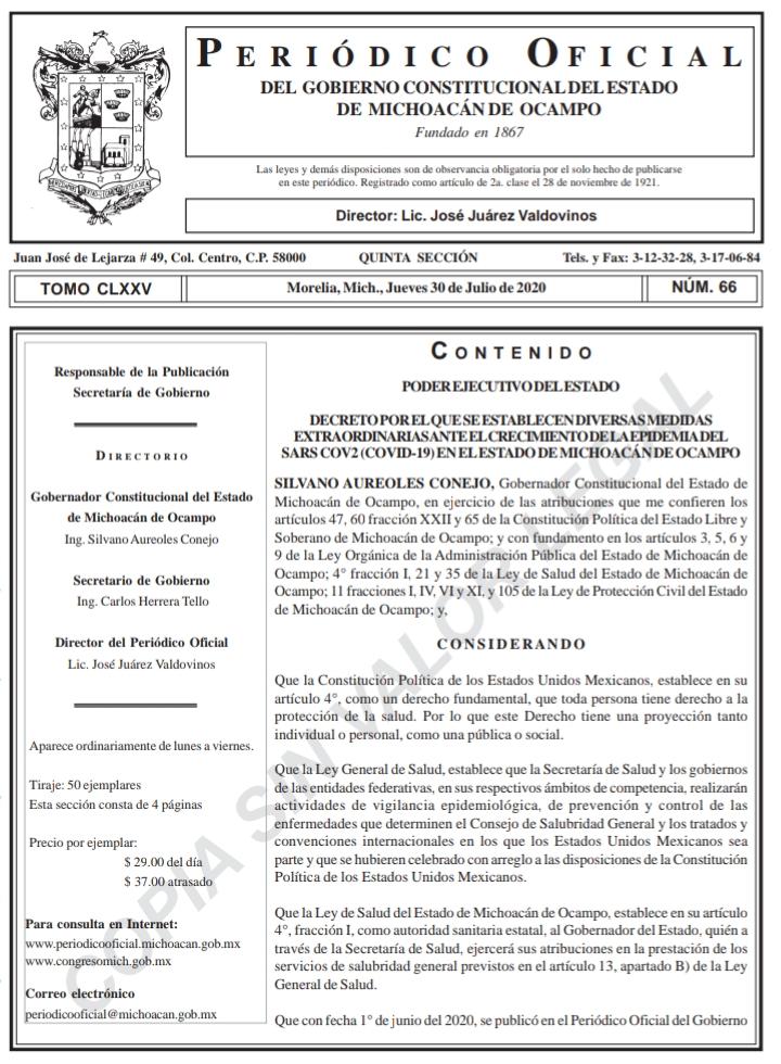 Emite Gobernador decreto para uso obligatorio de cubrebocas
