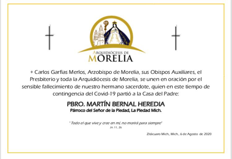 Reportan en Michoacán, muerte de 6 sacerdotes por coronavirus