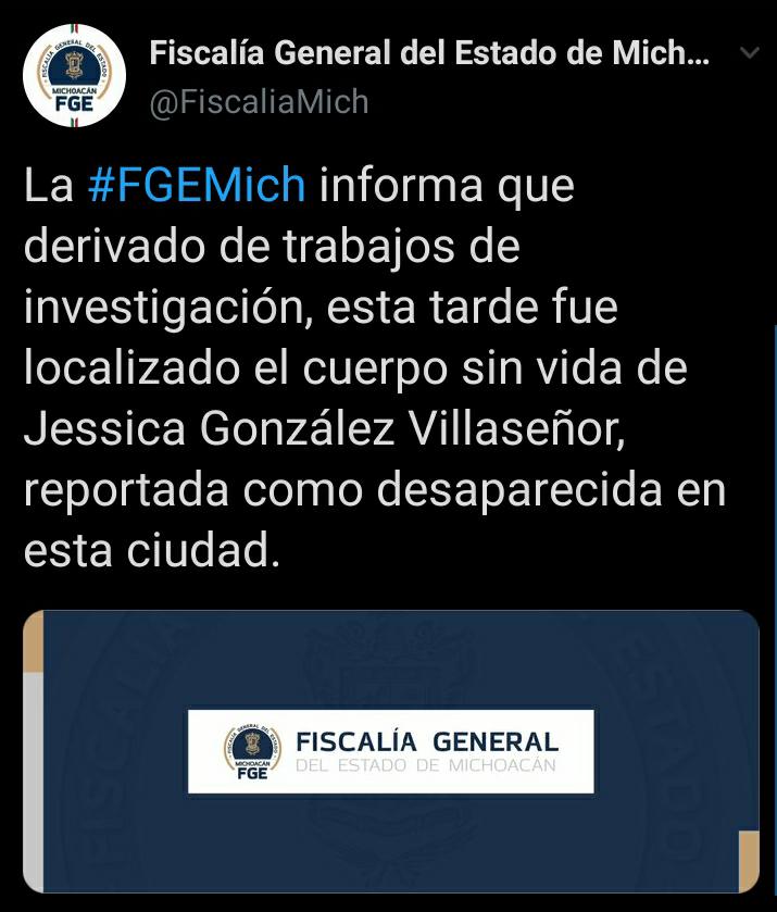 FGE localiza cuerpo de Jessica González