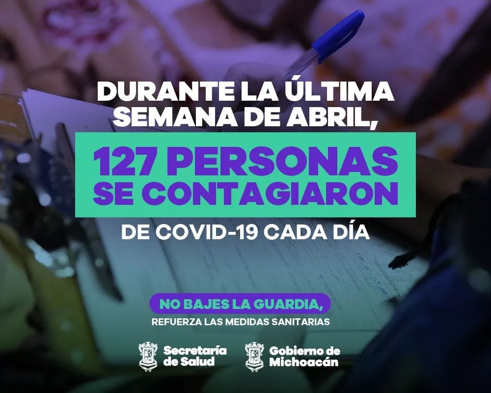 En última semana de abril, 127 contagios diarios de Covid-19 en Michoacán