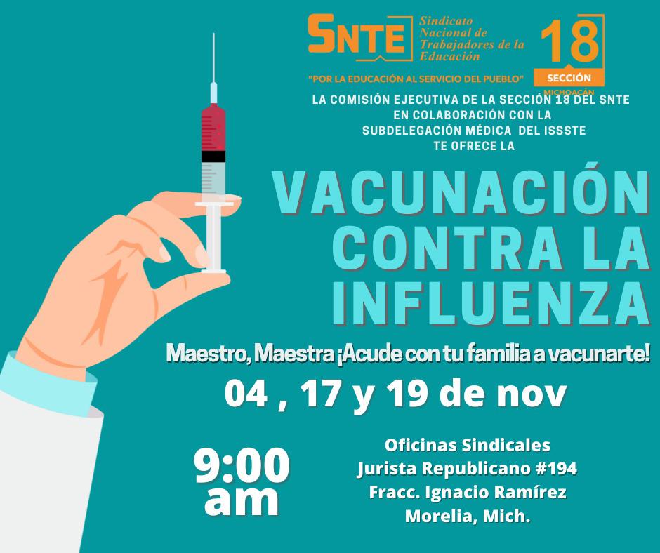 Este miércoles reanuda el SNTE vacunación contra la Influenza