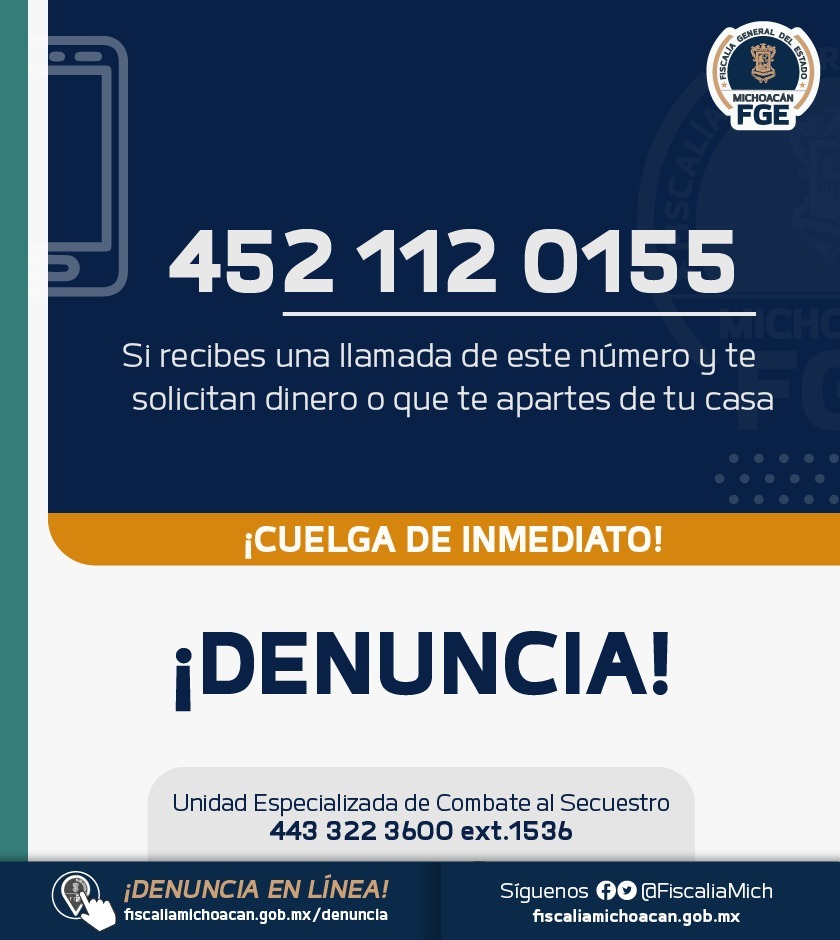 Asegura Fiscalía General a estudiante víctima de extorsión virtual en Uruapan