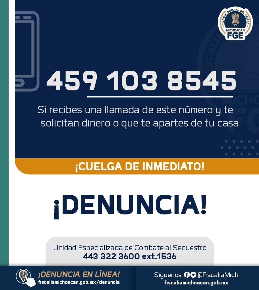 Localiza FGE ileso a comerciante víctima de extorsión virtual en Tacámbaro