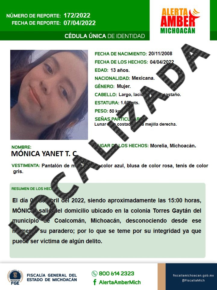 Localiza Fiscalía General a adolescente reportada como desaparecida en Coalcomán