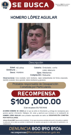 Ofrece FGE recompensa para la detención de Homero López Aguilar, presunto responsable de desaparición cometida por particulares, de una mujer