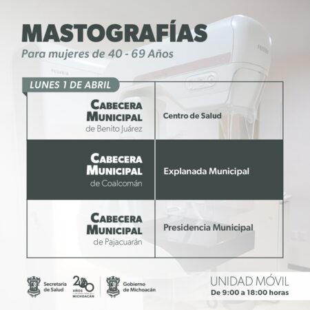 Realizará SSM mastografías gratuitas en 6 municipios de Michoacán