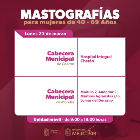 Servicio de mastografías gratuitas llega a 7 municipios esta semana: SSM