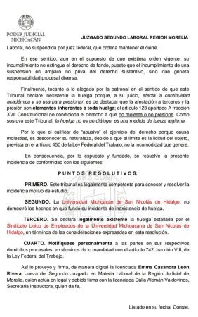 La huelga en la UMSNH es legal