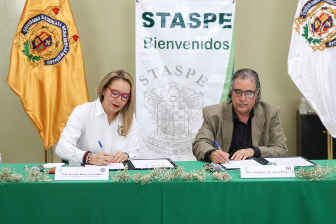 HISTÓRICA ALIANZA ENTRE UMSNH Y STASPE; YARABÍ ÁVILA Y ANTONIO FERREYRA SIGNAN CONVENIO DE COLABORACIÓN