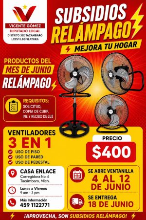 Lanza Vicente Gómez programa para subsidio de ventiladores